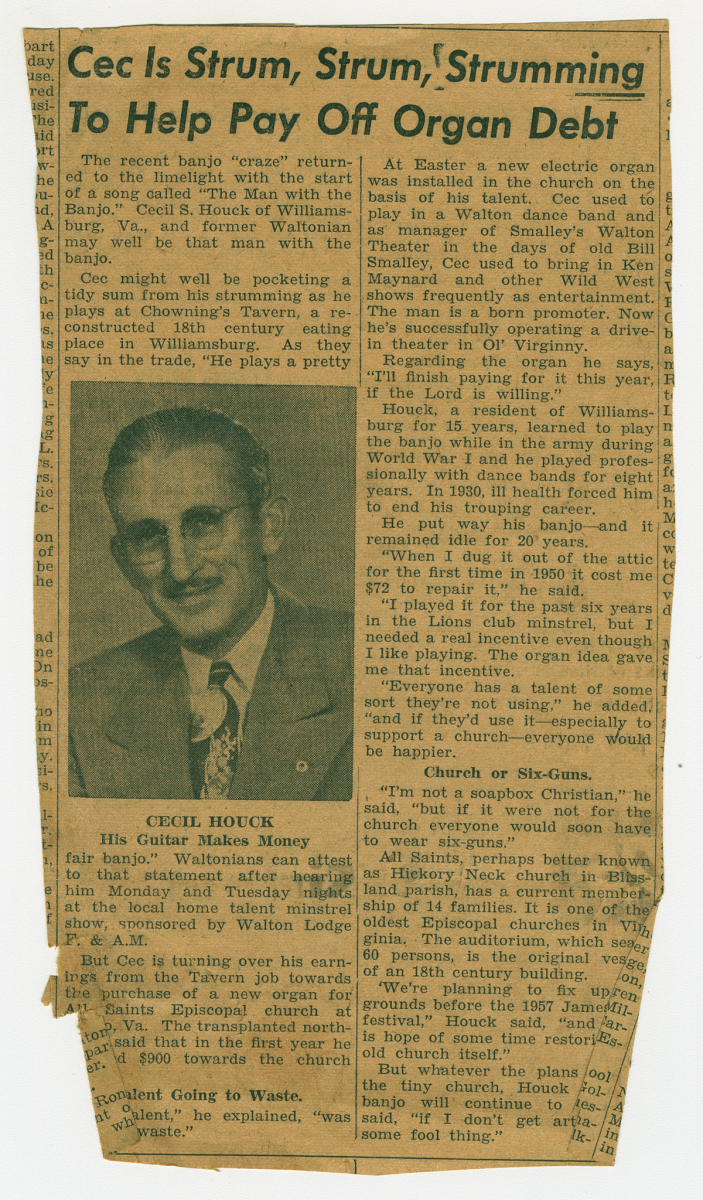 Newspaper clipping with photograph of Cecil Houck