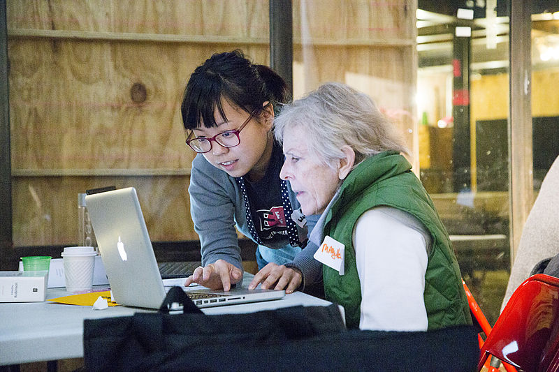 Intergenerational support at Wikipedia Art+Feminism Edit-a-thon, at Eyebeam in New York City.