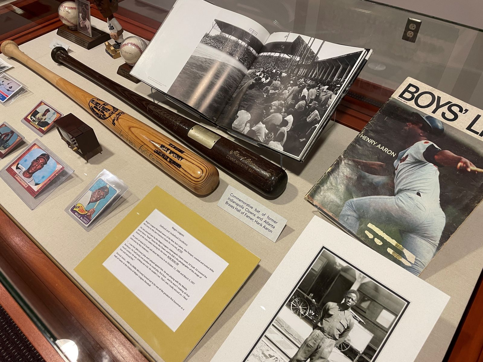 exhibit case with Negro Leagues baseball memorabilia