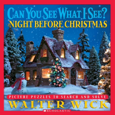 Cover art for Walter Wick's Can You See What I See - Night Before Christmas book with a model of a decorated house
