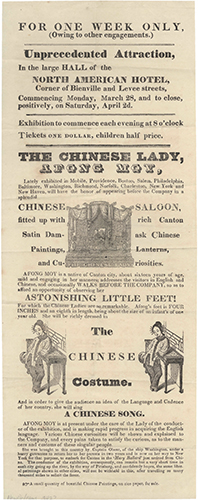 Broadside advertising the exhibition of The Chinese Lady, Afong Moy in New Orleans, circa 1842