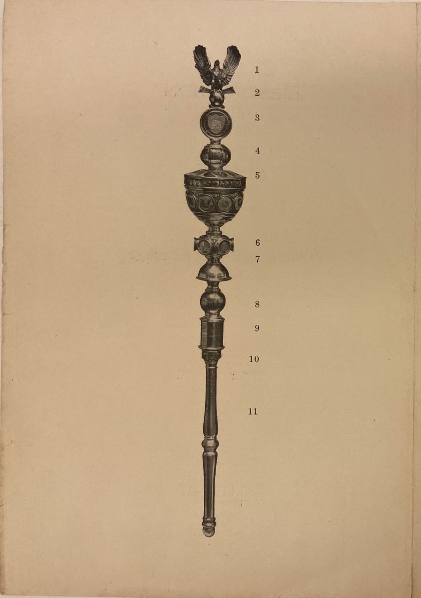 Drawing of the ceremonial mace (the “College Mace”), presented to William & Mary on February 8, 1923, in honor of the College’s 230th anniversary 