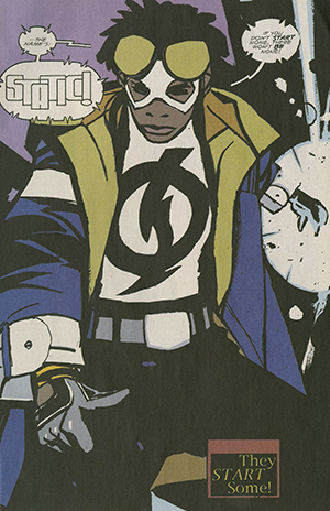Virgil Hawkins first adopts the costume worn by his superhero alter ego, Static Shock