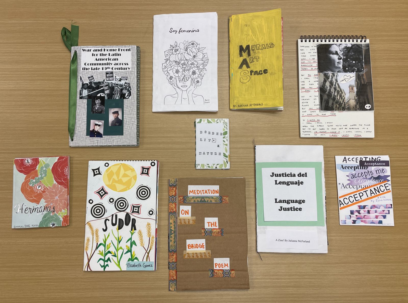 the covers of zines handmade by William & Mary students