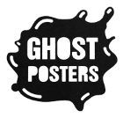 Line drawing of a black paint blob with text "Ghost Posters"