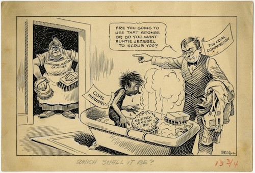 Cartoon of Rush Holt depicting the nationalization of coal mines