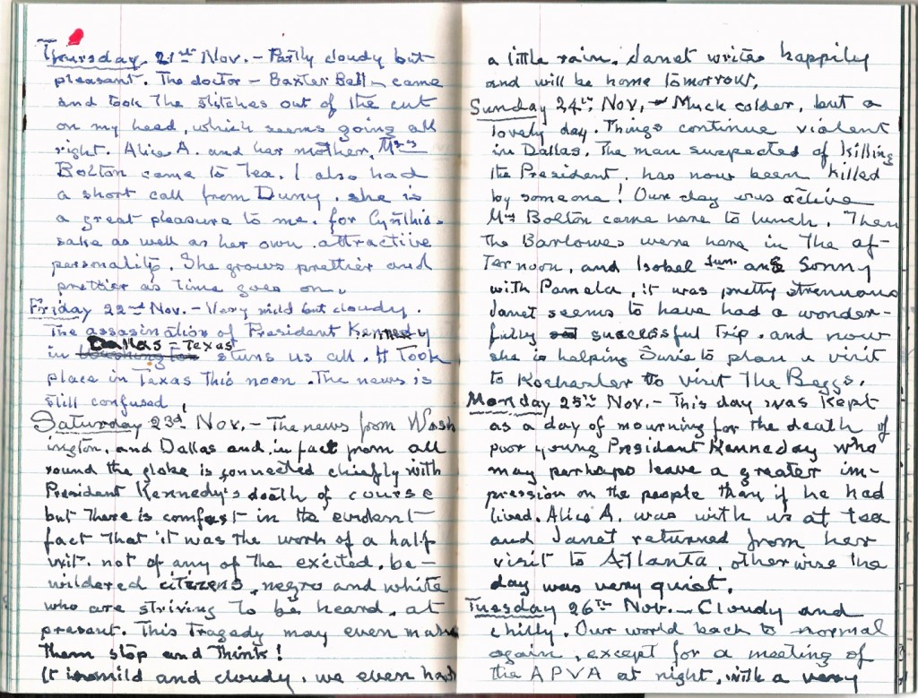 Mary Haldane Begg Coleman's Diary, November 21-26, 1963