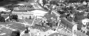 location and direction painted on dorm roofs, 1933