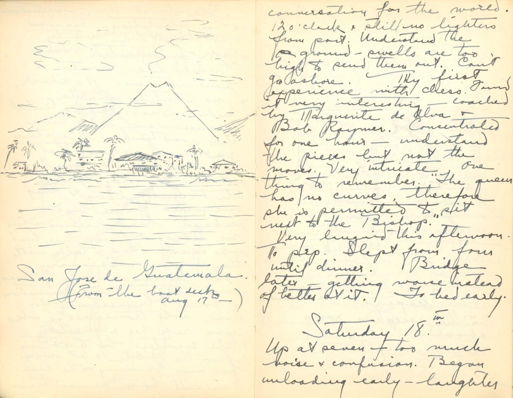 Sketch of San Jose, Guatemala, 17 Aug. 1934. Marie Katherine and Oliver E. Seegelken Papers, 1918-1943 (Mss. Acc. 2014.083)