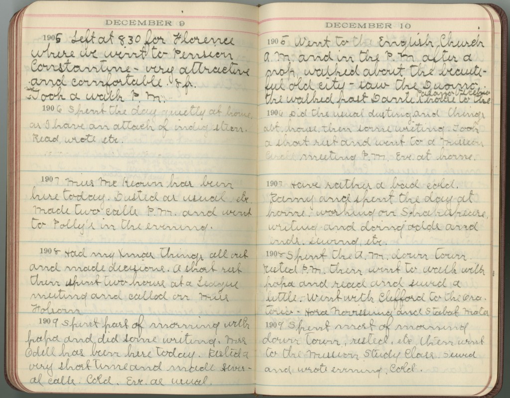 Diary #6, 1905-1909, Box 1 Folder 6, The Munger Family Diaries, 1882-1945. Mss. Acc. 2014.018