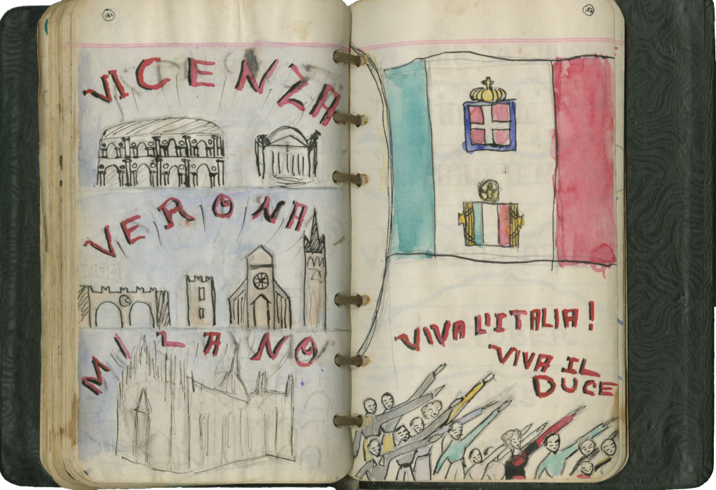 Some of the many watercolor drawings in Victoria Brown's 1935 travel diary
