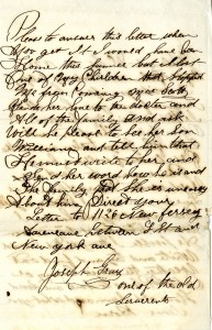 Back side of Joseph Gray's letter (MS00007/Box 1 Folder 1)