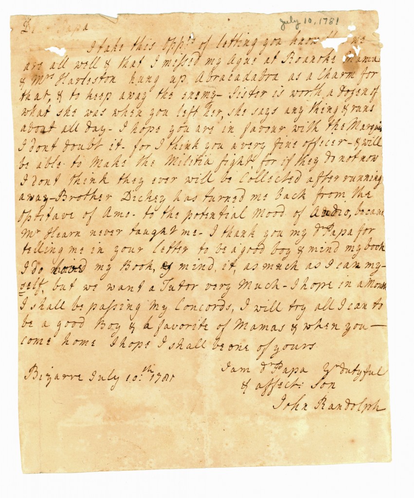John Randolph to St. George Tucker, 1781 July 10, Tucker-Coleman Papers, Swem LIbrary