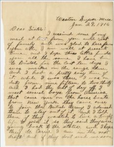 Letter from Dale Carson to his sister Carrie, January 29, 1916. The full letter is available in the Digital Archive: https://digitalarchive.wm.edu/handle/10288/21048