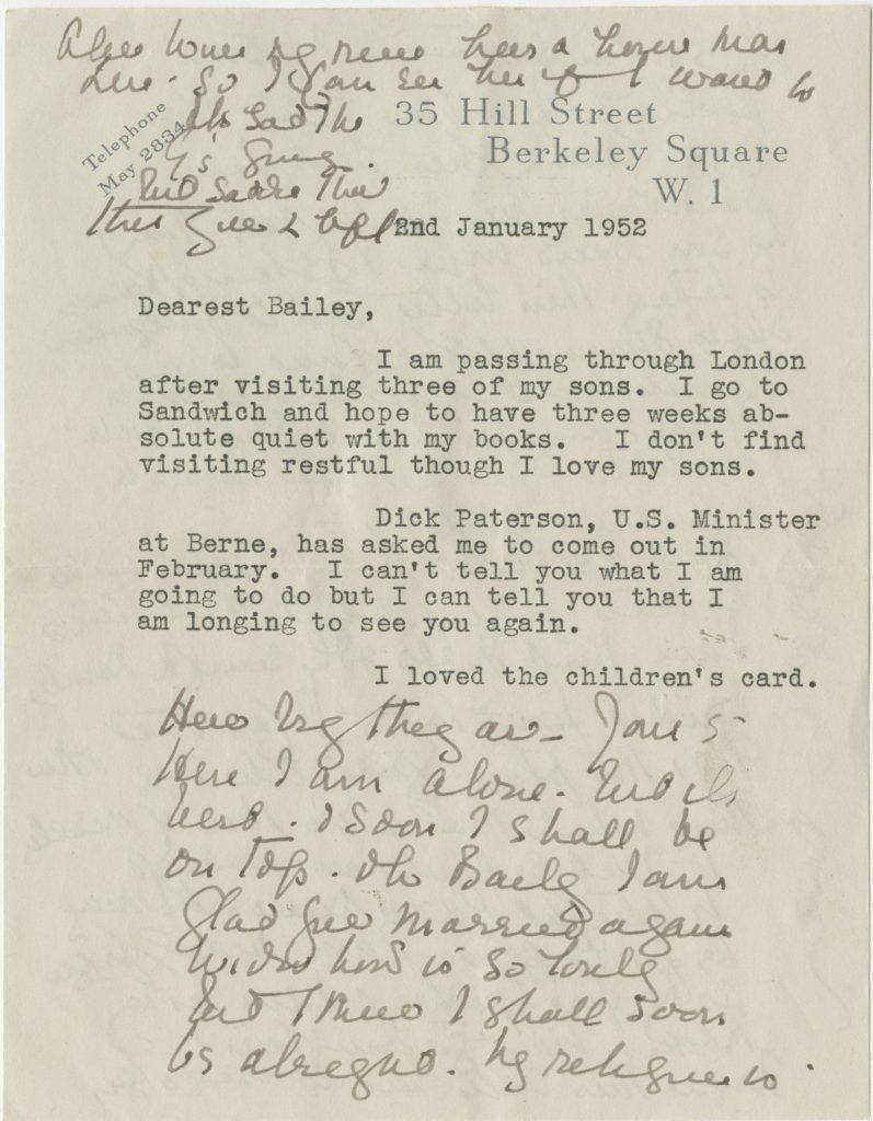 Nancy Astor to Mrs. John Bailey, 2nd January 1953.
