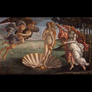 Sandro Botticelli, The Birth of Venus (c. 1486). Tempera on canvas. 172.5 cm × 278.9 cm (67.9 in × 109.6 in). Uffizi, Florence
