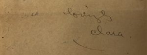 Clara's signature, Mss. Acc. 2009.299