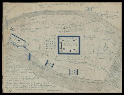 Jamestown Island Civil War map with troop positions and encampments labelled