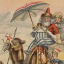 Illustration detail of Santa riding a camel