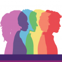 Illustration of people silhouetted in colors of the rainbow