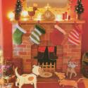 Papercut feet of Santa sticking out of a fireplace with papercut cats and dogs looking on 