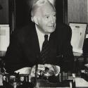 Chief Justice Warren E. Burger seated at desk in his chambers at the Supreme Court.