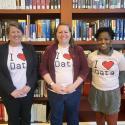 Anna,  Mary and Rachel wearing I heart data t-shirts