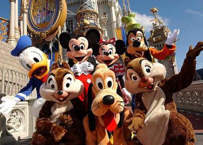 Group of Disney costumed characters at Disney World