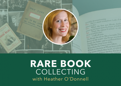 Heather O'Donnell of a background of rare books and photos