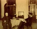 Benjamin Stoddert Ewell and Hugh Stockdell Bird in 1888 in the library of the Wren Building.jpg